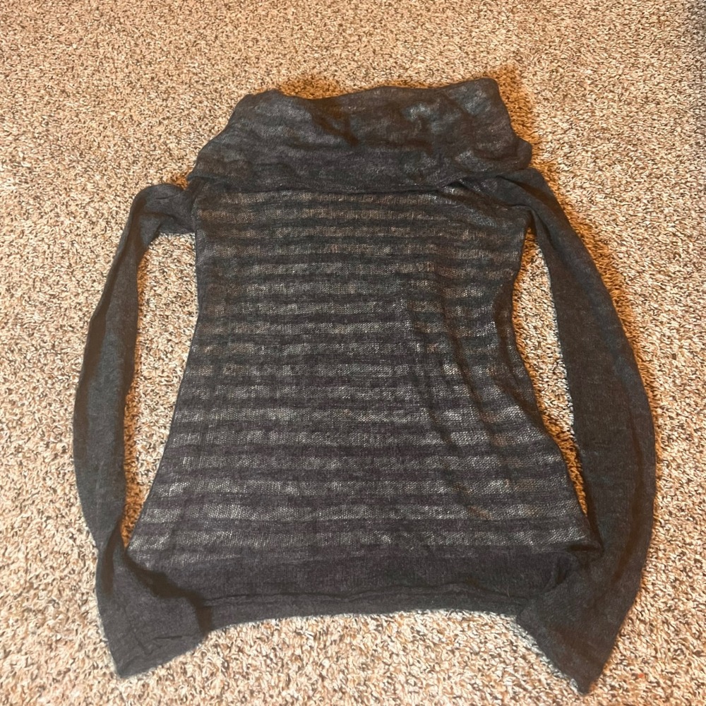 Moth Striped Cowl‎ Neck Sweater Lightweight Sheer Alpaca Wool Blend